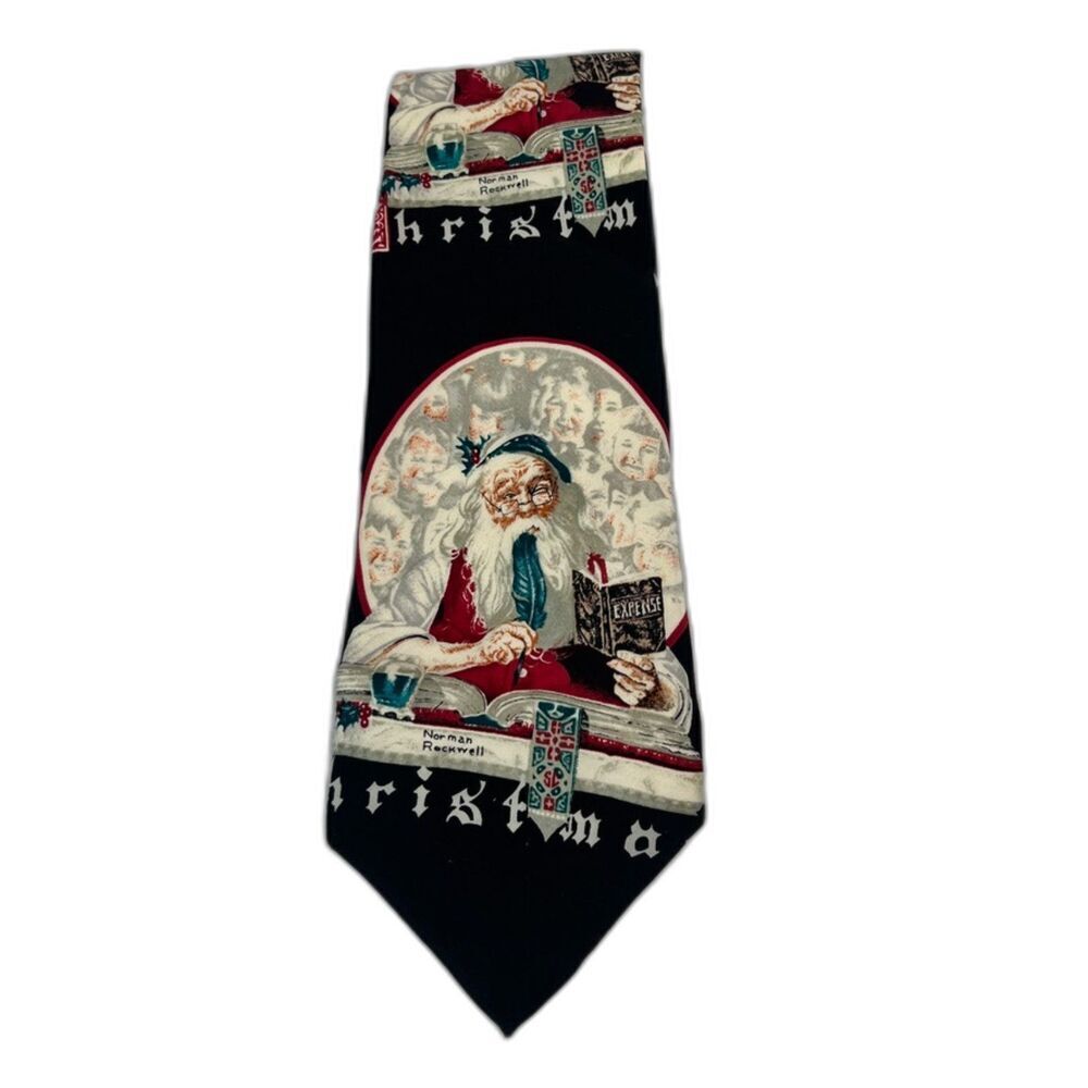 1993 Norman Rockwell The Saturday Evening Post Silk Navy Blue Santa Tie